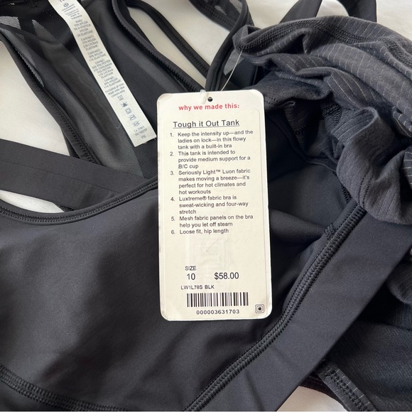 **SOLD***Lululemon Black Tough It Out Tank Sz 10 w/Attached Sports Bra - Picture 11 of 16